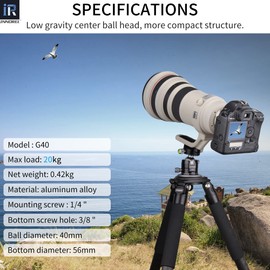 INNOREL G40 Low Profile Tripod Ball Head Double Panoramic CNC Metal Camera Tripod Ballhead with 1/4" Arca Swiss Universal Quick Release Plate for Tripods,Monopod,DSLR Cameras,Camcorder,Max Load 20kg