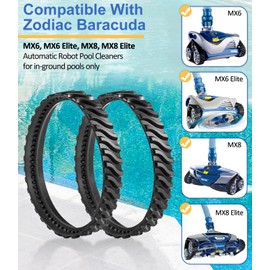 R0526100 Track Replacement Compatible with Zodiac Baracuda MX6 MX8 Elite Series Suction-Side In-ground Pool Cleaners, Heavy Duty Rubber Wheel Tire Belts (2-Pack)