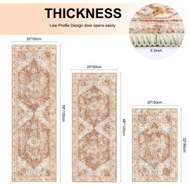 Yamaziot Boho Washable Kitchen Rugs Sets of 3, Non Slip Kitchen Mats for Floor with Rubber Backing, Waterproof & Stain Resistant Thick Carpet Runner Throw Rugs for Kitchen, Laundry Room, Hallway