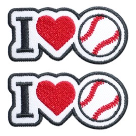 Octory 2 PCS I Love Sports Patch Iron on for Clothing Saw On/Iron On Embroidered Patch Applique for Jeans, Hats, Bags (I Love Baseball)