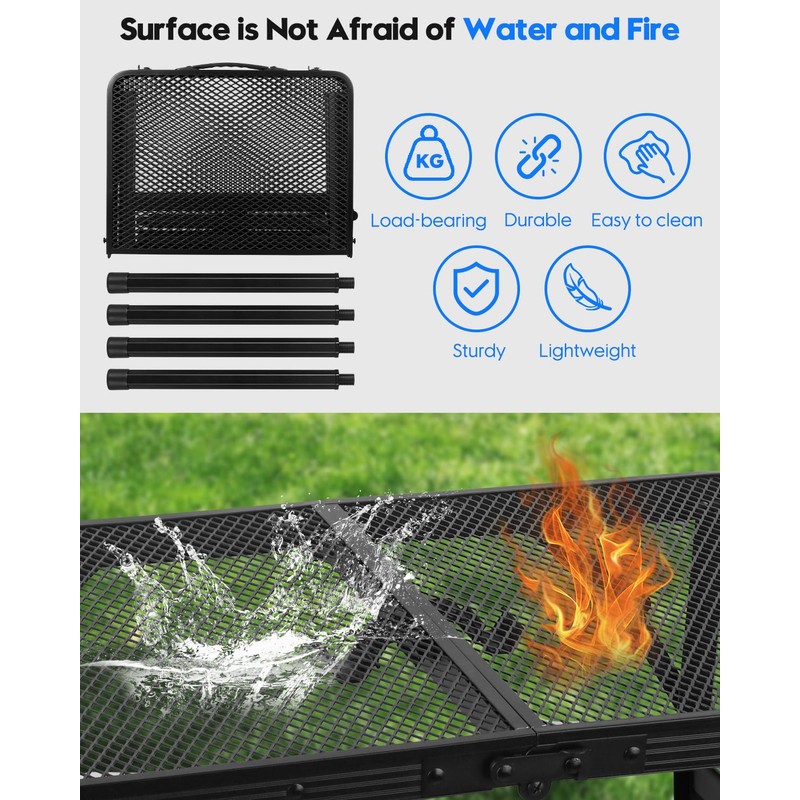 MSDADA Folding Grill Table, Height Adjustable Aluminum Table with Mesh