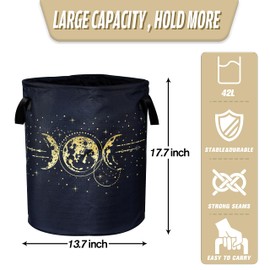 Gold Triple Goddess Symbol Laundry Basket Moon Foldable Oxford Cloth Funny Tote Bag Laundry Hamper Clothes Storage Bucket Organizer For Bathroom/Laundry Storage/Bedroom 17.7x13.7 Inch