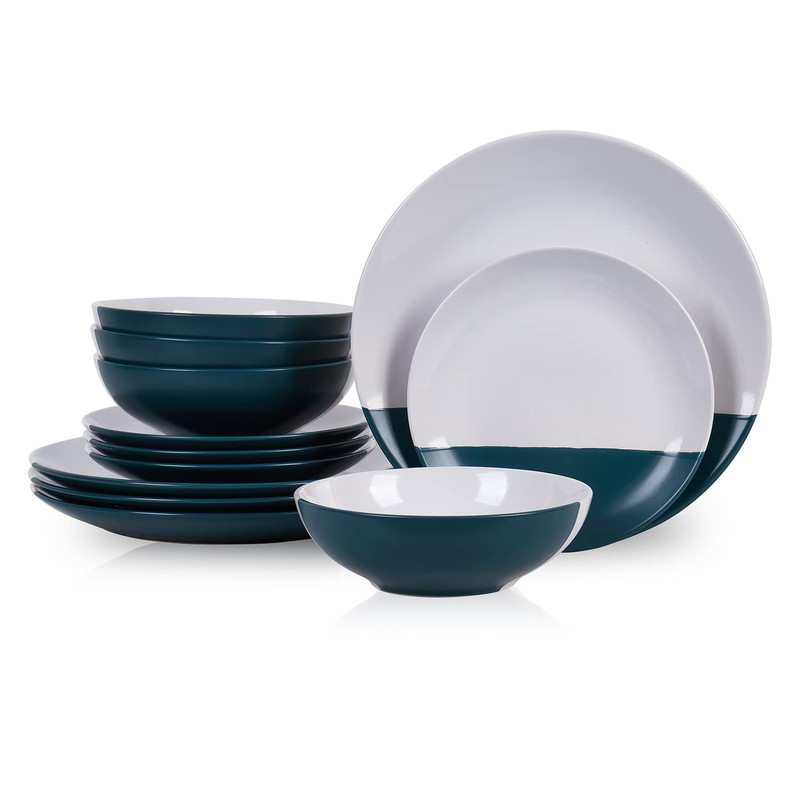 Stone + Lain Lizzy Stoneware 12-Piece Round Dinnerware Set, Emerald