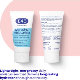 E45 Face Moisturiser – Hydrating Face Cream for Long-Lasting Moisturisation - Lightweight Cream for Dry and Sensitive Skin – Fast-Absorbing and Non-Greasy Formula - Dermatologically Tested - 50ml