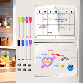 Magnetic Acrylic Calendar for Fridge, Magnetic Dry Erase Calendar for Fridge, 8 Color Erasable Marker Swith Magnetic Eraser, Reusable Magnetic Calendar for Fridge(Transparent,2PCS,15.7"x11.8"in)
