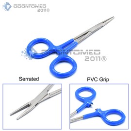 OdontoMed2011 Blue PVC Insulated Grip Handle Stainless Mosquito Hemostat Locking Forceps Straight 5" Serrated Clamp Fishing Tools ODM