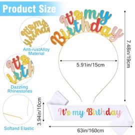 WLLHYF Birthday Sash and Crown Set for Women Girl Glitter Rose Gold Tiara Headband Set Happy Birthday Decorations and Gifts Princess Tiara Sash Accessories