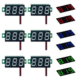 HUAZIZ Pack of 6 0.36 Inch Mini Digital Voltmeter, LED Display Voltmeter, Measuring Range DC 2.4-30 V, Two Wire Voltage Tester, Reverse Polarity Protection and Accurate Pressure Measurement (Red,