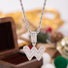 Europe United States Cross-border Hot Hip-hop Trend Zircon 26 Letters Pendant Necklace Women's Sporty Fashion Light LuxuryColor: W-50cm twist chain