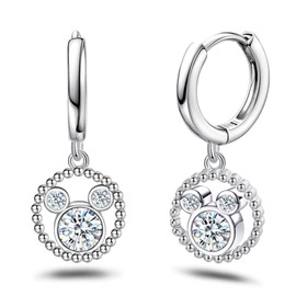 Mouse Earrings for Women Sterling Silver CZ Round Mouse Dangle Hoop Earrings Sparkling Cute Love Minnie Huggie Animal Earrings Lucky Cute Princess Jewelry Gifts for Women Daughter Birthday Party
