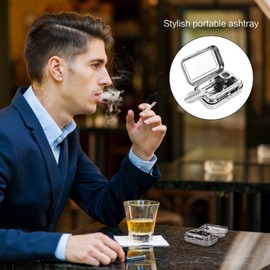 Huayue Portable Mini Ashtray Travel Ashtray Metal Square Pocket Smoker Ashtray with Lid Odourless for Outdoor Travel Silver Silver S Silver S Silver S Silver S Silver S, silver, buckets