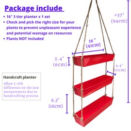 LaLaGreen Hanging Wall Planter - 16 Inch Three Tier Plant Hanger for Succulent Indoor Herb Planter Metal Wall Plant Holder Bright Red Christmas Decor, Vertical Garden Hanging Planter Shelf Outdoor