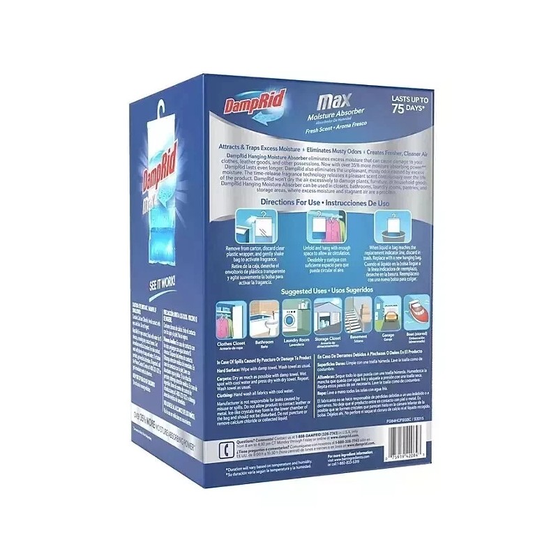 DampRid Max Moisture Absorber Fresh Scent Hanging Bag 4 pk-1lb.