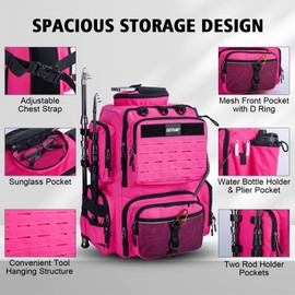 Goture Fishing Backpack,900D Water-Resistant Tackle Backpack with Rod Holders,45L Large Fishing Bag Storage Gear Tackle Bag with Rain Cover,Bottle Holder for Travel Camping Hiking(Without Tackle Box)