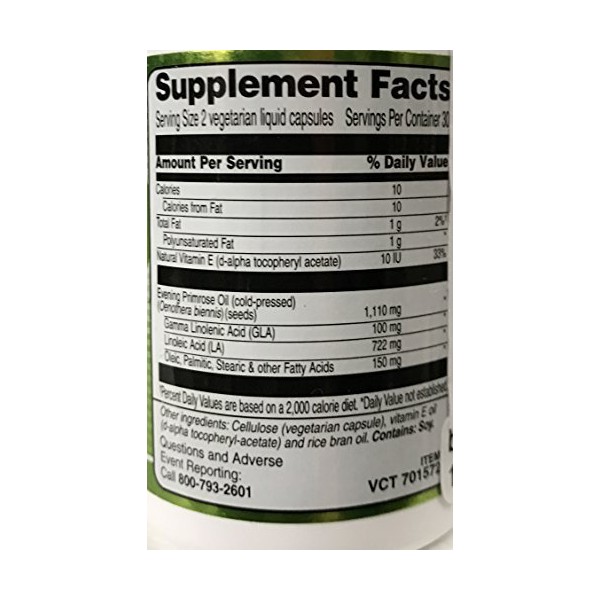 Vitacost Evening Primrose Oil - 1,110 mg per Serving - 60 Vegetarian Liquid Capsules