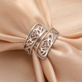 kkjoy Lotos Flower Yoga Rings Stainless Steel Adjustable Lotus Open Finger Rings Inspirational Jewellery for Women Charming Ladies, Stainless Steel, No Gemstone