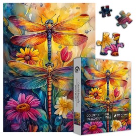 PICKFORU Colorful Dragonfly Puzzles for Adults 1000 Pieces, Animal Rainbow Flower Insect Themed, Beautiful Floral Gradient Challenging Jigsaw Puzzles