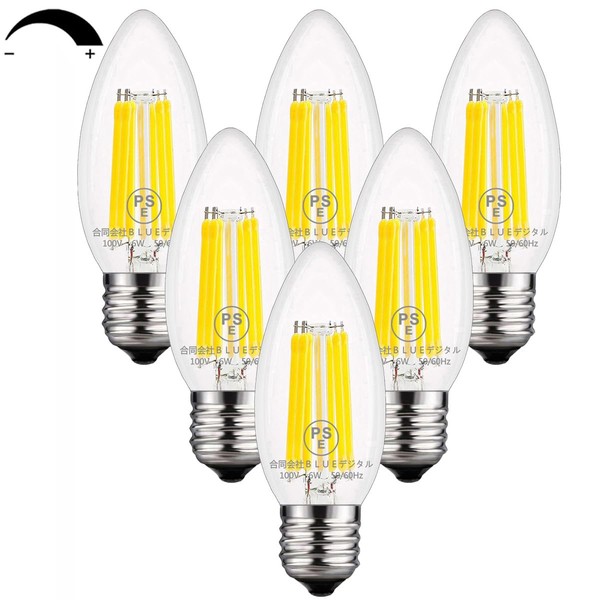 ZYYRSS Chandelier Bulb, E26 Base, 60W Equivalent, LED Bulb, 6W LED Filament Bulb, Daylight White, 4000K, 720lm, Clear, Candelabra Type, Retro Bulb, High Color Rendering Type, PSE Certified, Dimmable, Pack of 6 (E26 Base, Daylight)