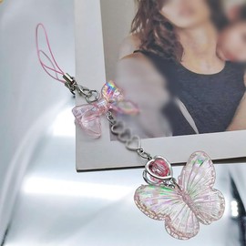 UUYYEO 2 Pcs Cute Butterfly Phone Charms Aesthetic Cell Phone Charm Strap Heart Pouch Bag Charm Pink Purse Charms Keychain Charms Camera Pendants
