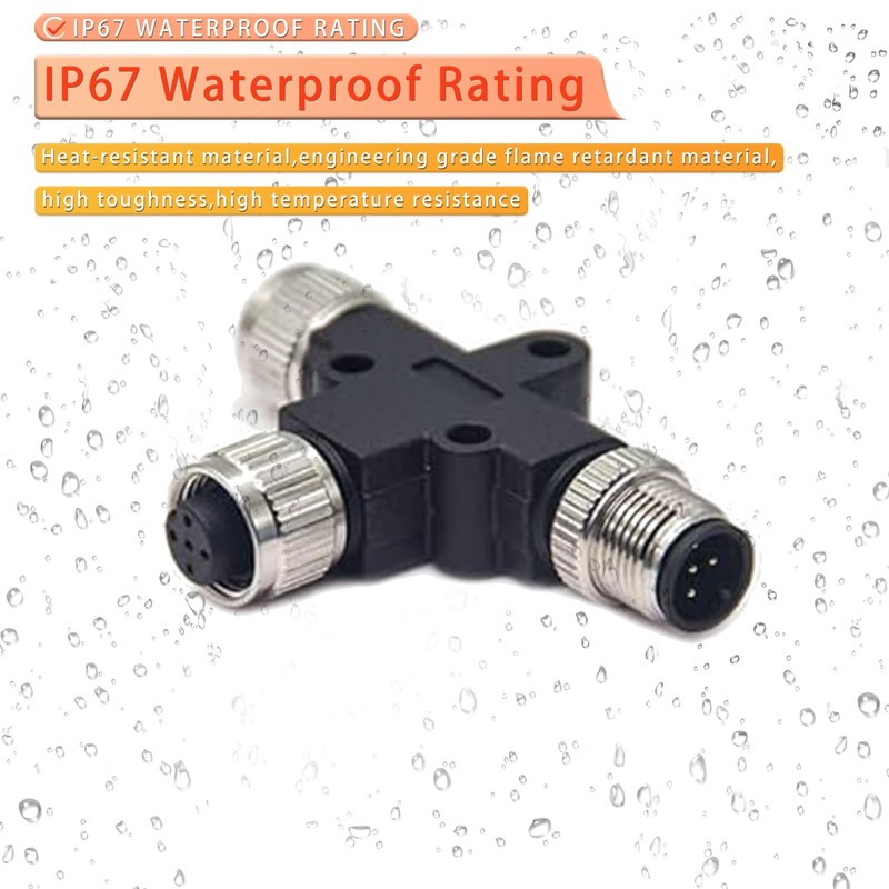M12 IP67 5 Pin Connector, M12 T Connector 5 Pin