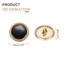 HARFINGTON 5pcs Metal Vintage Button 20mm Round Metal Sewing Button Alloy Shank Replacement Button for Women Suit Woolen Coat Shirt Dress Sewing Crafts, Black