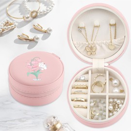 MAYCARI Jewelry Box with Cute Bunny Flower Pattern Design, PU Leather Jewelry Travel Organizer Case-Rings/Earrings/Necklace Storage Box for Women Birthday Mom Friends Her Bridesmaids Girls Gifts