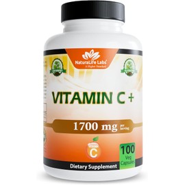 NaturaLife Labs Vitamin C with Vitamin D3, Zinc, Elderberry & Ginger Root – 1,700 mg per Serving – 100 Capsules, Vegan, Non-GMO, Gluten Free