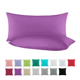 BaSaTex Pack of 2 Renforcé Cotton Pillowcases 40 x 80 cm in 13 Modern Colours, Cotton Purple 40 x 80 cm