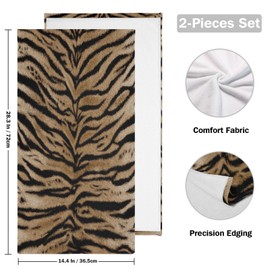 COVASA Brown Black Tiger Skin Print Hand Towels for Bathroom Set of 2,Soft Absorbent Wildlife Animal Fur Farmhouse Kitchen Dish Towels,Decorative Guest Bathroom Towels for Face,Gym,Shower 14"x28"