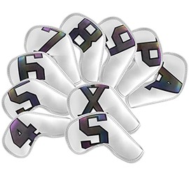 10pcs Number Synthetic Leather Golf Iron Covers Head Covers Club Covers PU Leather Long Neck Velcro Closure White