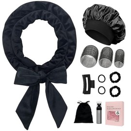 Juego de 12 Piezas Rizadores Sin Calor para Dormir, 4 Tamaños Autoadherentes, Crea Rizos Naturales y Definidos sin Daño al Cabello, Incluye Cinta Sujetadora y Bolsa de Regalo, Ideal para Cabello Corto, Mediano y Largo (Negro)