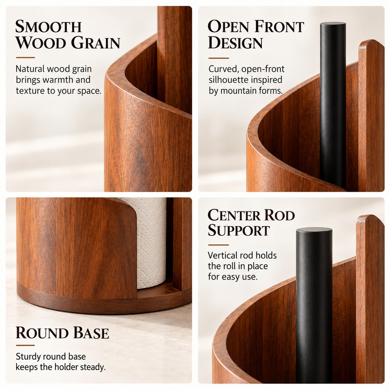 Wooden Paper Towel Holder for Countertops – Mountain-Shaped Solid Wood