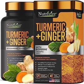 Nutrivive Turmeric w/Ginger BioPerine 1500mg Blk Pepper 120 Caps-X-9/26-2 pack