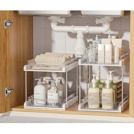 EVERIE 2-Tier Pull Out Under Sink Organizers for Kitchen, Bathroom, Pantry, Counter Top Or Cabinet Organizer, Pack of 2