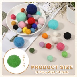 sourcing map 30 Pcs Wool Felt Balls Beads, 0.6 Inch Felt Pom Poms for Crafts, Handmade Pompoms Bulk Small Bead for Nursery Handicrafts and DIY Art Decoration, Bright Green