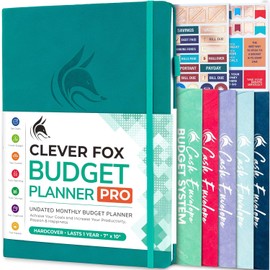Clever Fox Budget Planner PRO - Financial Organizer + Cash Envelopes. Monthly Finance Journal, Expense Tracker & Personal Account Book, Undated, 18 x 25.5cm - Turquoise