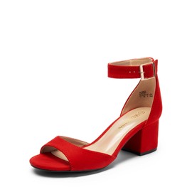DREAM PAIRS Womens Chunkle Low Heel Pump Ankle Strap Dress Sandal,Size 9,Red,CHUNKLE