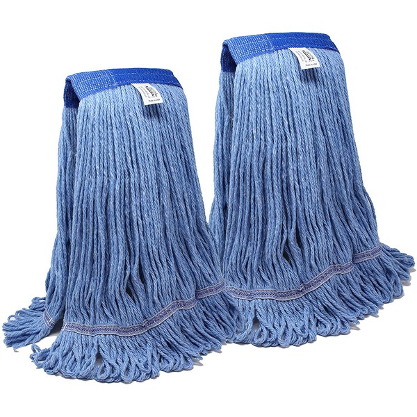Turkey Creek Essentials Mop Heads Commercial Grade USA Made Looped End Heavy Duty Large Mop Head of Blue 4-Ply Synthetic Yarn Industrial Wet Mop Head Replacement and String Mop Refills (2, Large)