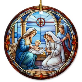 Elegant Nativity Scene Ornaments, Stained Glass Style Nativity Ornaments for Christmas Tree, Ceramic Christmas Ornaments for Home Decor, Religious Gifts for Men, Women, Christian Gift Ideas