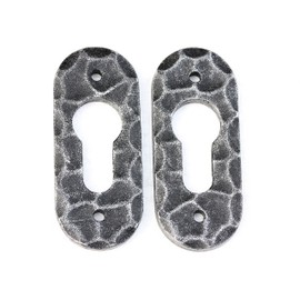 UHRIG 2 x oval rosette for PZ lock, key escutcheon for door lock, lock rosette made of iron, black, for front doors