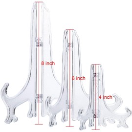 12Pcs Clear Plastic Easels, BetterJonny 3 Sizes Transparent Plastic Stand Decorative Plates Stand Clear Display Holders for Displaying Pictures, Photo Frames, Greeting Cards and Tabletop Artworks