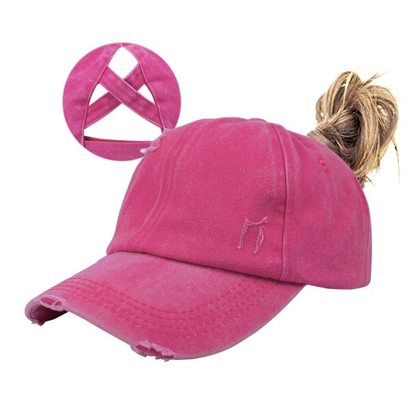 HGGE Women Ponytail Criss Cross High Messy Buns Ponycaps Baseball