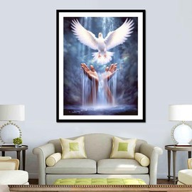 pigpigboss Pigeon Diamond Painting Kit for Adult Full Round Drill Peace Pigeon Paint by Numbers Jesus God Hands Waterfall Diamond Dots Art Gem for Beginners Home Wall Decor (12 X 16 Inches, Blue)