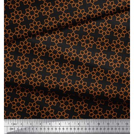 Soimoi Black Cotton Duck Fabric Orange Moroccan Geometric Print Fabric by Yard 42 Inch Wide