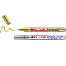 edding 751 Glanzlackmarker - gold, silber - Packung mit 2 Lackmarkern - Rundspitze 1-2 mm - Lackstift für Glas, Stein, Holz, Kunststoff und Papier - wasserfest, stark deckend