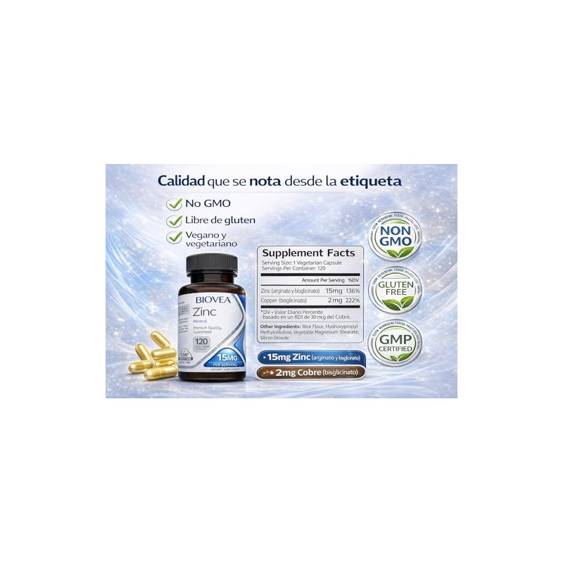 Biovea Zinc y Cobre 15mg de y 2mg de 120