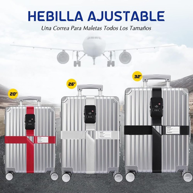 Correas de Equipaje TSA Aprobados Maleta Cinturón 4m Ajustables