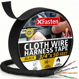XFasten Wire Harness Tape, 3/4-Inch x 50-Foot, High Temp Wiring Loom Harness, Self-Adhesive Felt Cloth Electrical Tape for Automotive Engines, Noise Dampening, and Cable Protection