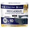 NorthShore MegaMax Adult Overnight Diapers, 12-Hour Tab-Style, Medium, 10 Count