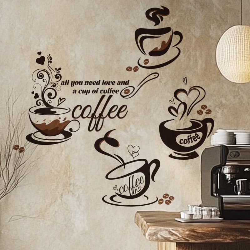 GOMAKERER 2 Sheets Kitchen Wall Decals, 2 Sizes Coffee Cup